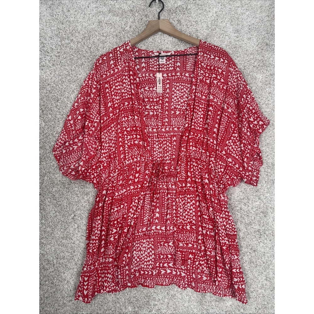 NWT Victoria's Secret Red Heart Print SCover-Up Tunic Cardigan One Size - Picture 2 of 9
